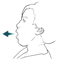 Person breathing out through mouth.