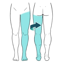 Front of person's left leg and foot highlighted and back of person's left leg and foot highlighted.