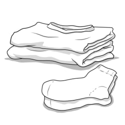 Clean folded clothes and pair of socks.