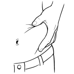 Hand pinching skin on chosen spot.