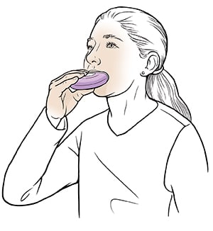 Woman using dry powder inhaler.