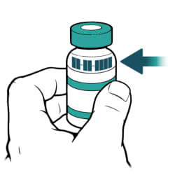 Hand holding insulin bottle with arrow pointing to expiration date.