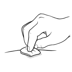 Hand using alcohol wipe to clean skin.