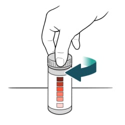 Hand twisting cap onto ketone test strip tube.