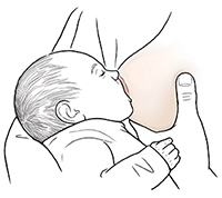Allattamento al seno di un neonato.
