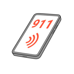 Phone with emergency number on screen, showing call being made.