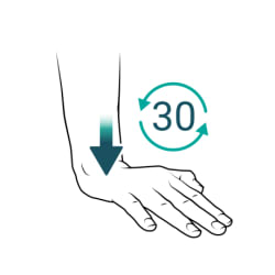 Hand pushing down giving compressions at a rate of 2 compressions per second.