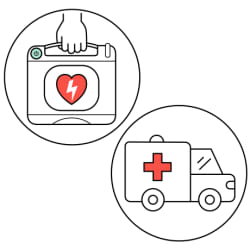 An AED and an ambulance.