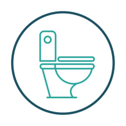 Icon of toilet inside circle.