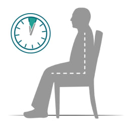Person sitting straight in chair with clock showing time passing.