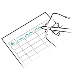 Piece of paper with hand writing down blood pressure reading.